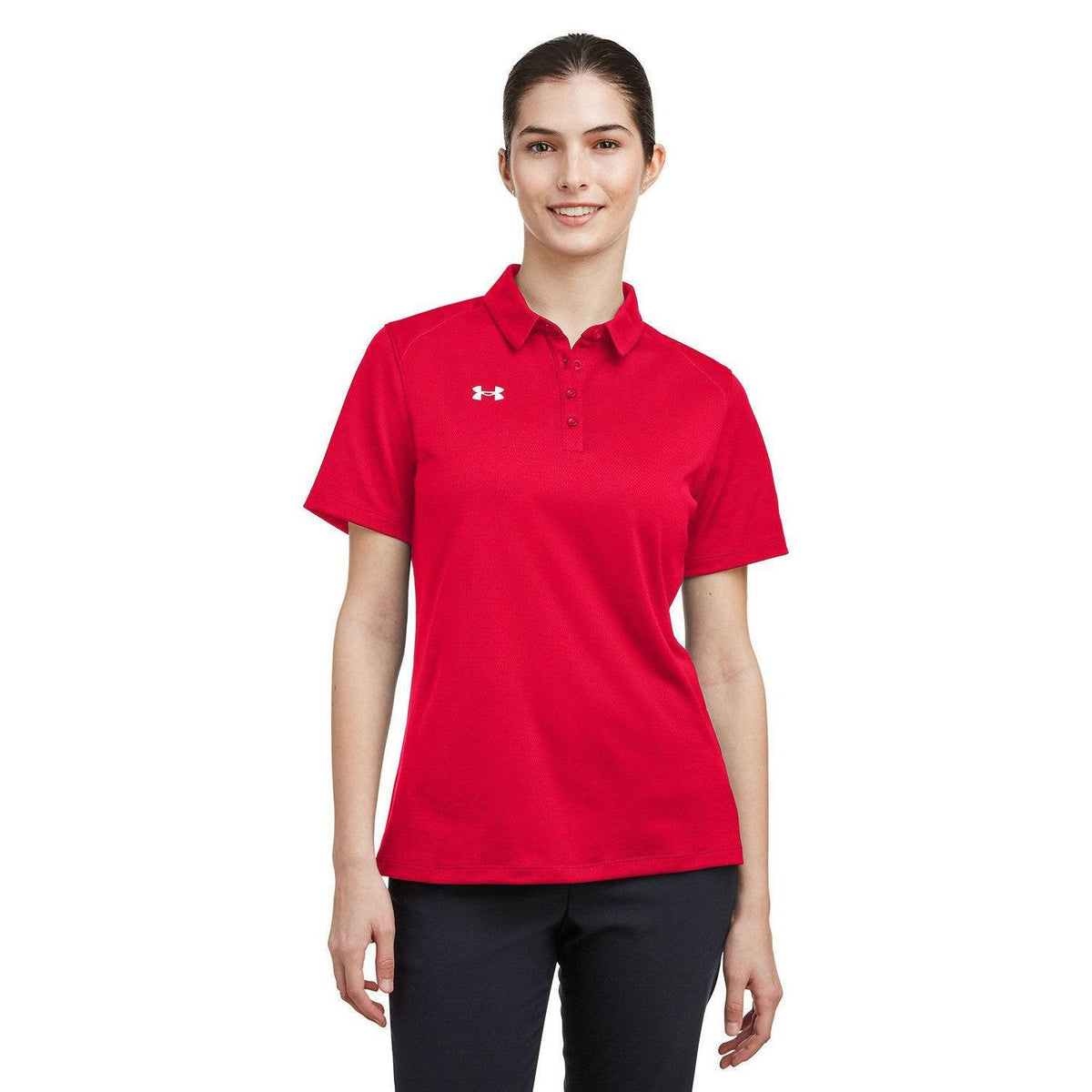 no-logo Under Armour Ladies Tech Polo-Under Armour-Red/White-XS-Thread Logic
