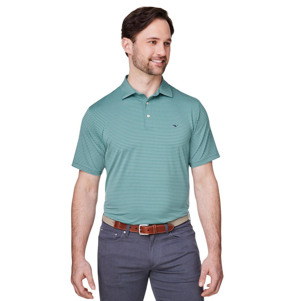 no-logo Vineyard Vines Bradley Stripe Sankaty Polo-Polos-Vineyard Vines-Sea Green-S-Thread Logic