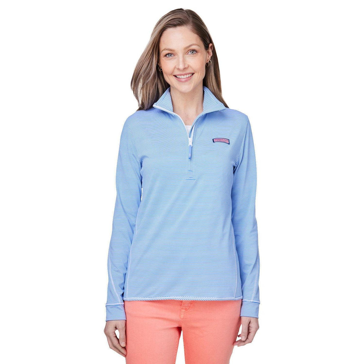 no-logo Vineyard Vines Ladies Microstripe Sankaty Half-Zip Pullover-Knits and Layering-Vineyard Vines-Blue-XS-Thread Logic
