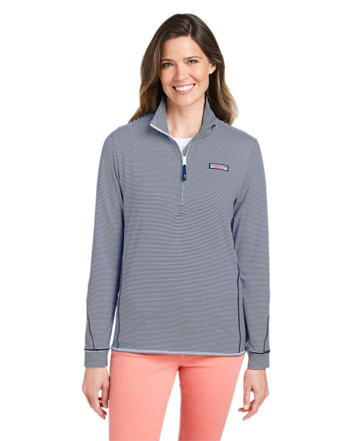 Vineyard Vines Ladies Microstripe Sankaty Half-Zip Pullover-Knits and Layering-Vineyard Vines-Deep Bay-XS-Thread Logic
