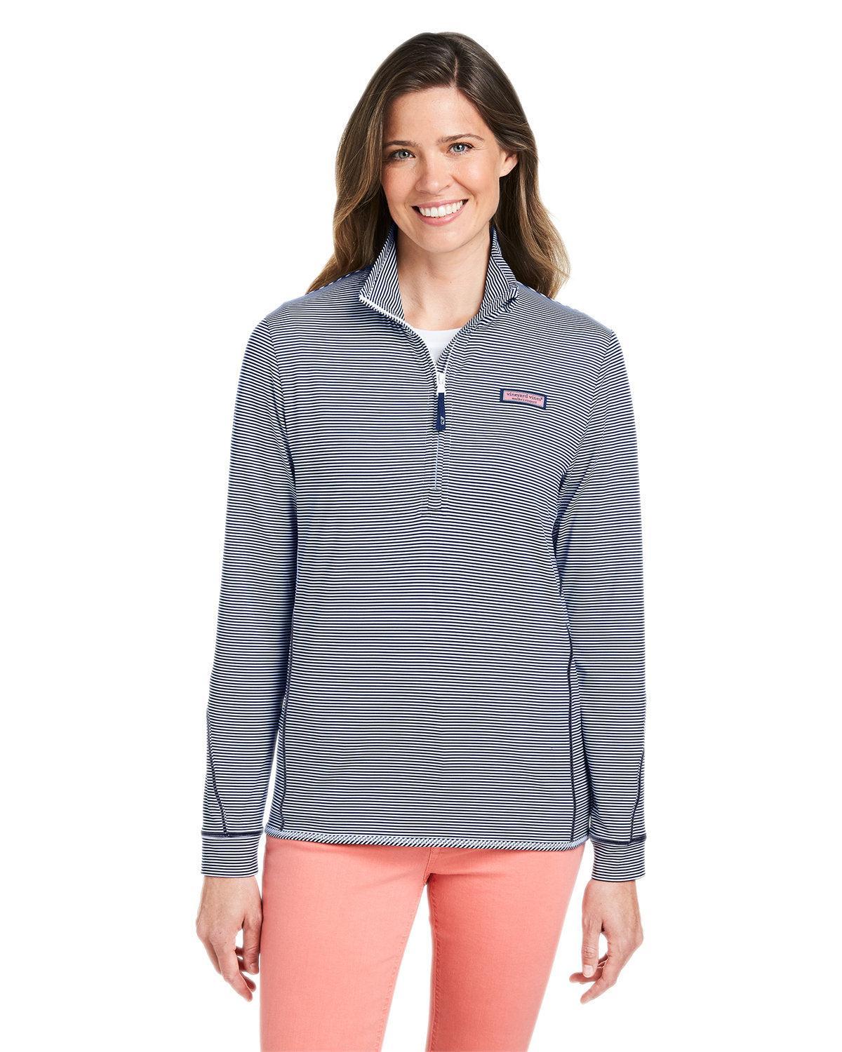 Vineyard Vines Ladies Microstripe Sankaty Half-Zip Pullover-Knits and Layering-Vineyard Vines-Deep Bay-XS-Thread Logic