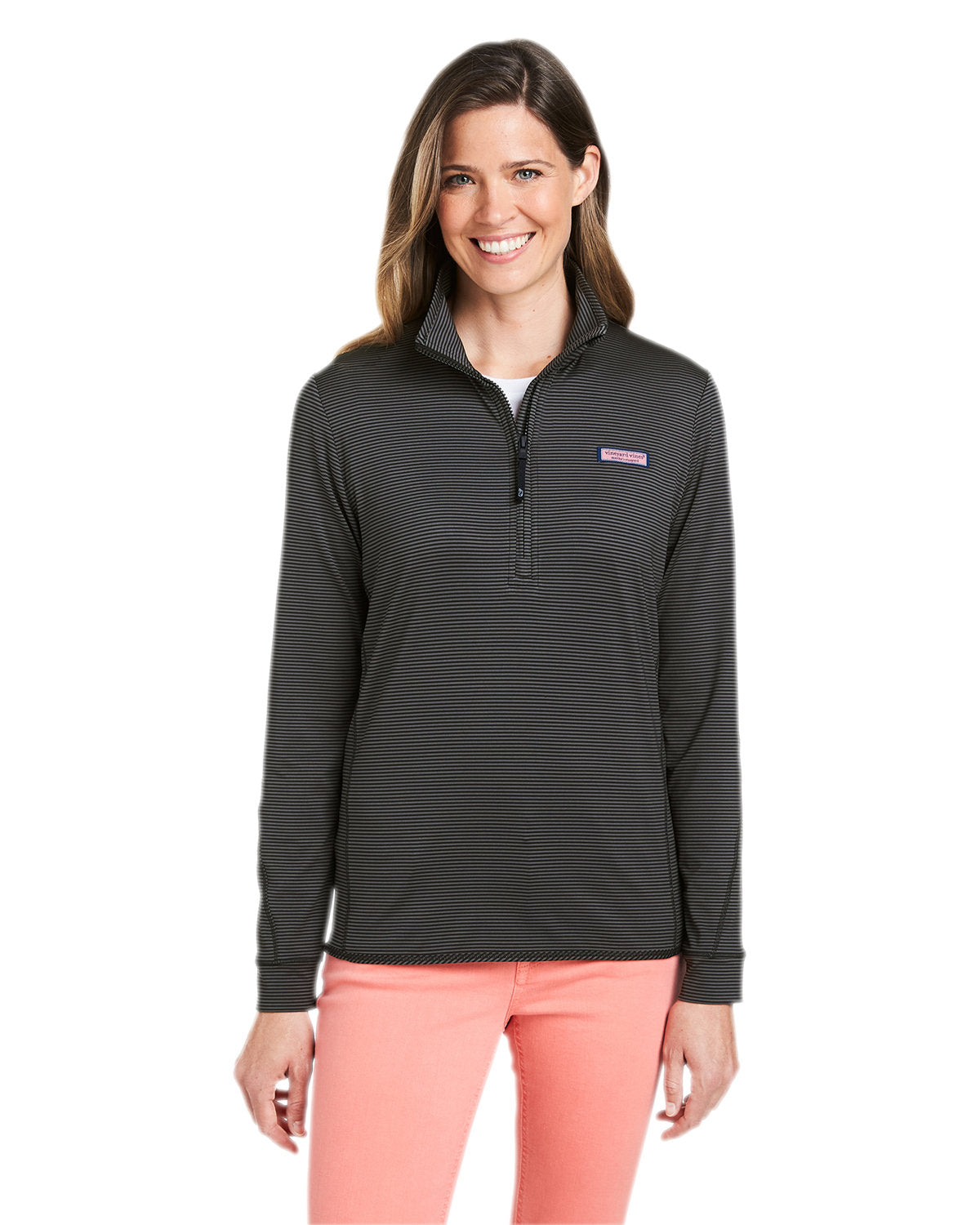 Vineyard Vines Ladies Microstripe Sankaty Half-Zip Pullover-Knits and Layering-Vineyard Vines-Jet Black-XS-Thread Logic