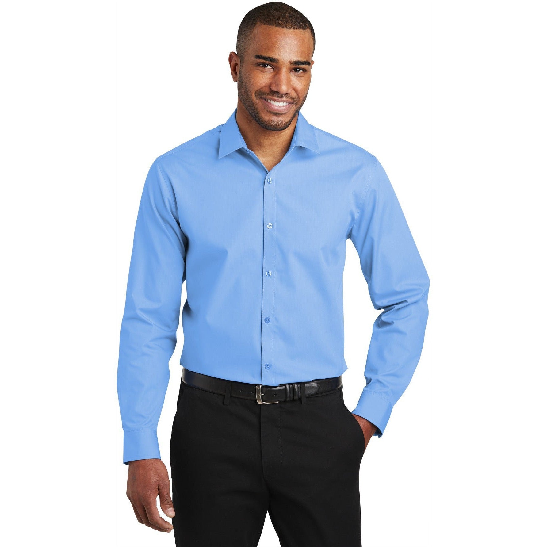 no-logo CLOSEOUT - Port Authority Slim Fit Carefree Poplin Shirt-Port Authority-Carolina Blue-2XL-Thread Logic