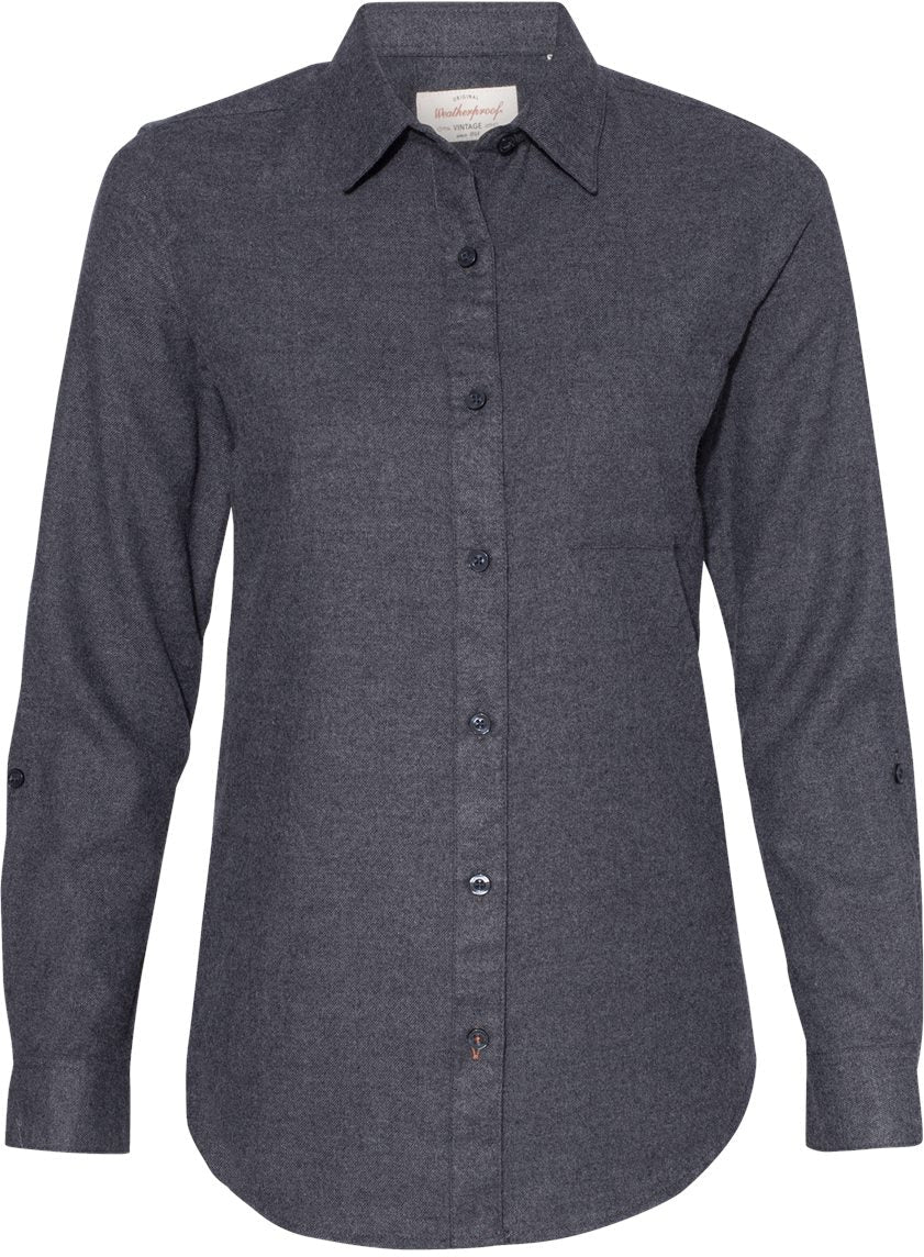 Weatherproof Ladies Vintage Brushed Flannel Solid Shirt-Ladies Dress Shirts-Weatherproof-Dark Navy-S-Thread Logic