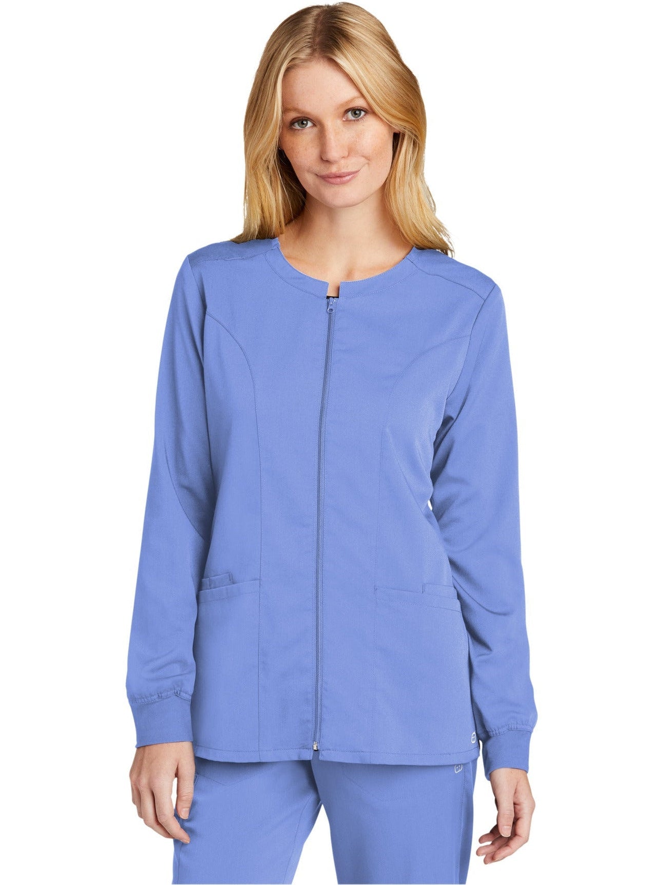 no-logo WonderWink Ladies Premiere Flex Full-Zip Scrub Jacket-Regular-Wonderwink-Ceil Blue-2XL-Thread Logic