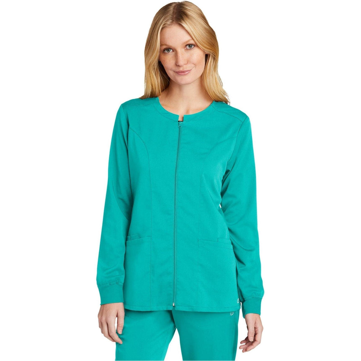 no-logo WonderWink Ladies Premiere Flex Full-Zip Scrub Jacket-Regular-Wonderwink-Teal Blue-2XL-Thread Logic