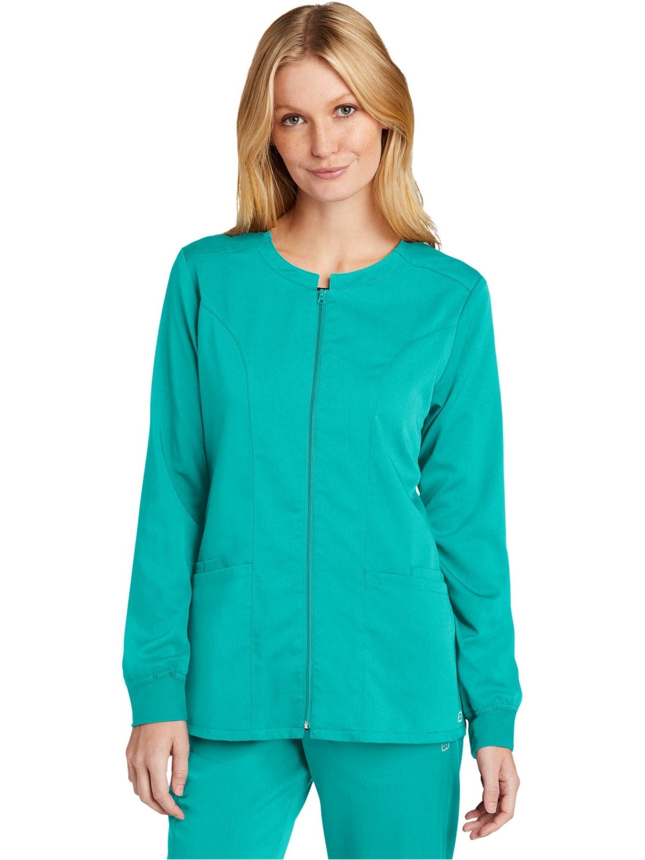 no-logo WonderWink Ladies Premiere Flex Full-Zip Scrub Jacket-Regular-Wonderwink-Teal Blue-2XL-Thread Logic