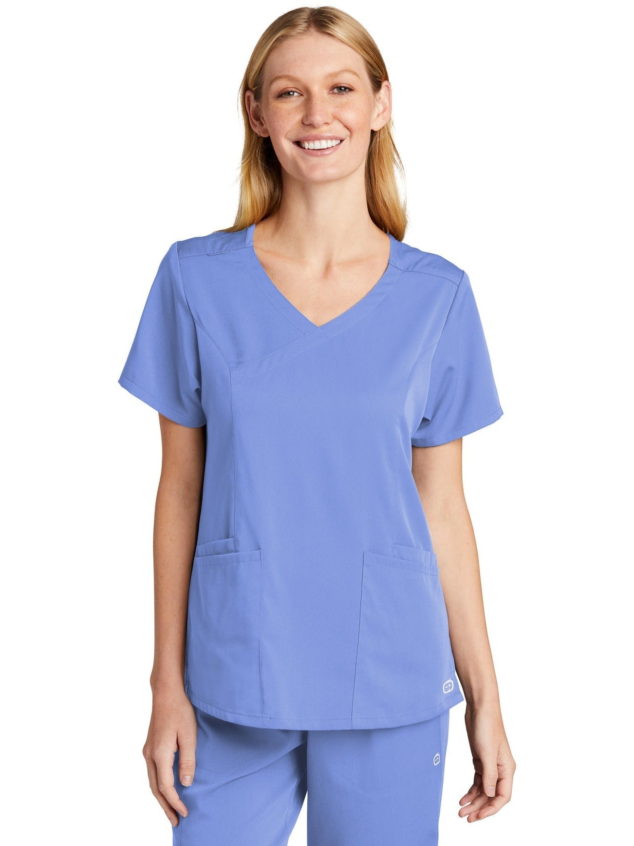 no-logo WonderWink Ladies Premiere Flex Mock Wrap Top-Regular-Wonderwink-Ceil Blue-2XL-Thread Logic