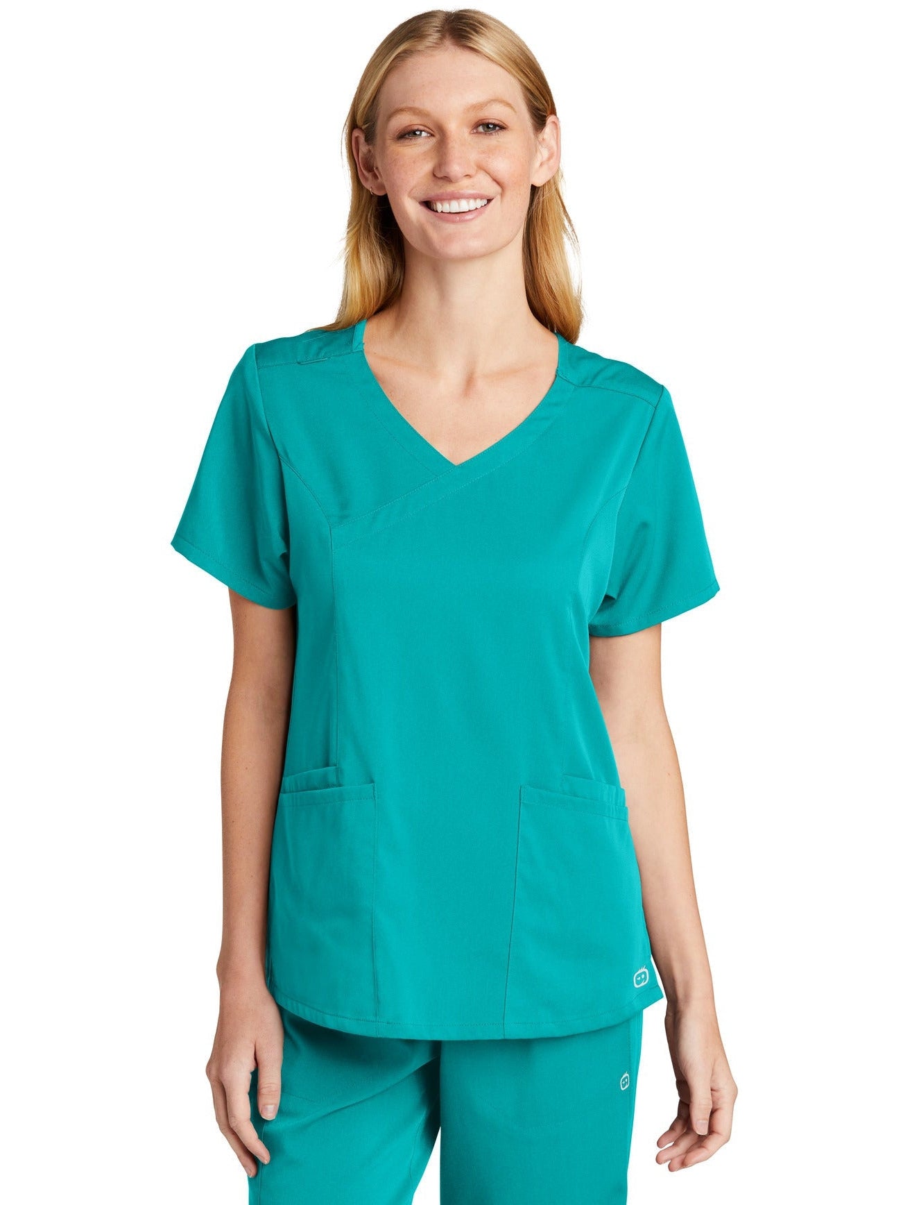 no-logo WonderWink Ladies Premiere Flex Mock Wrap Top-Regular-Wonderwink-Teal Blue-2XL-Thread Logic