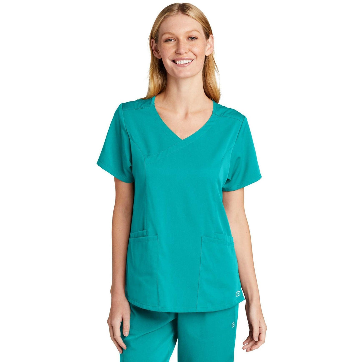 no-logo WonderWink Ladies Premiere Flex Mock Wrap Top-Regular-Wonderwink-Teal Blue-2XL-Thread Logic