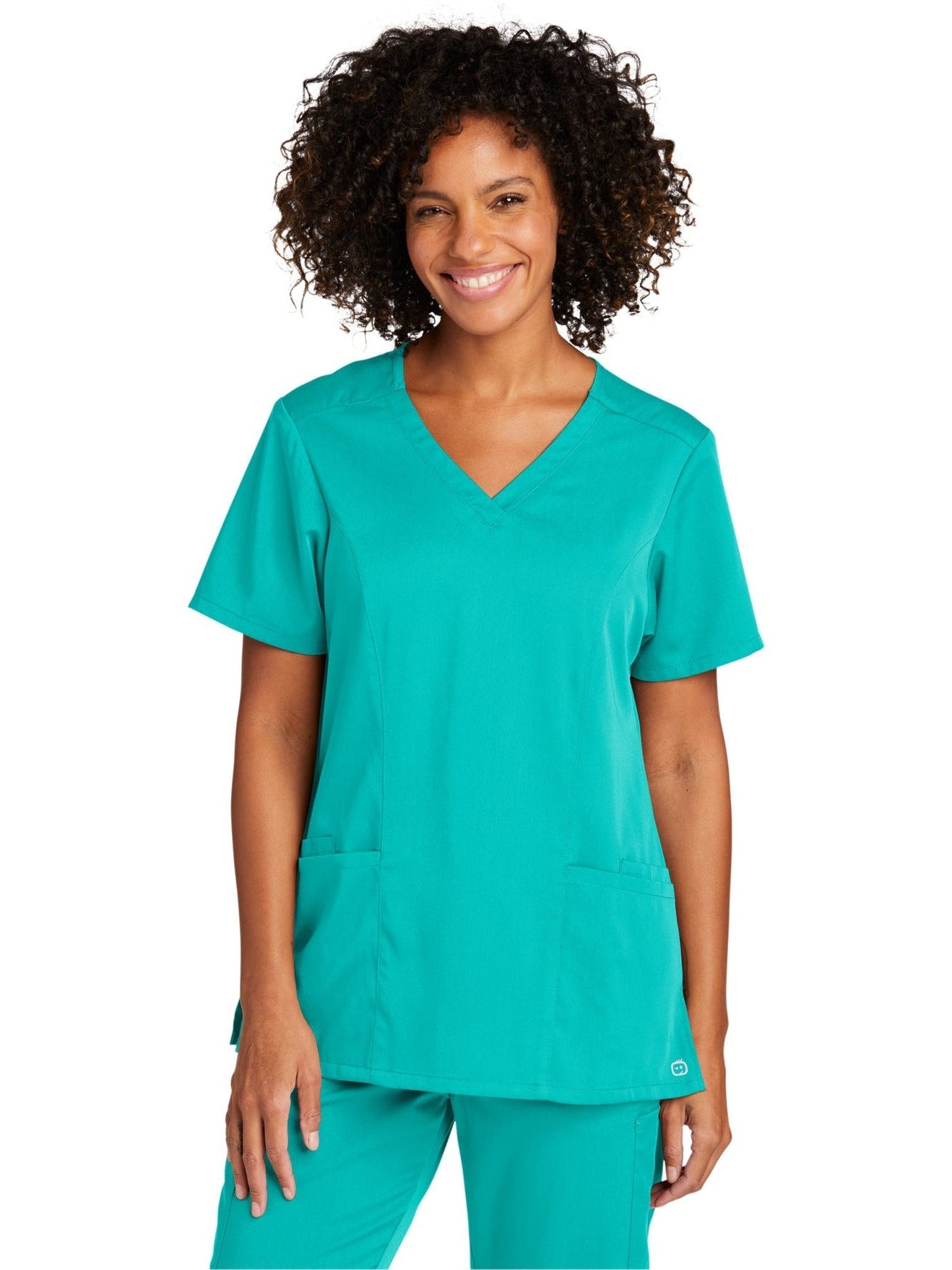 no-logo WonderWink Ladies Premiere Flex V-Neck Top-Regular-Wonderwink-Teal Blue-2XL-Thread Logic