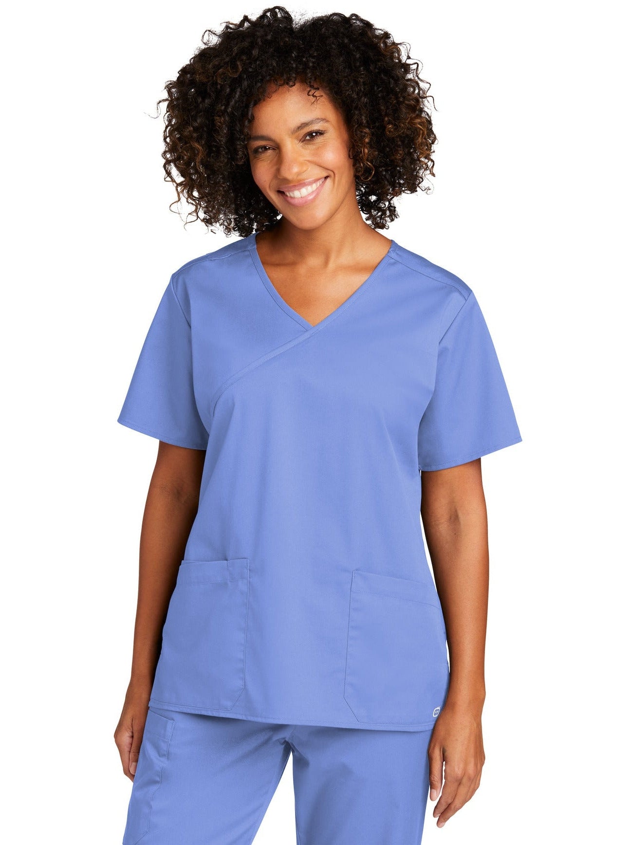 no-logo WonderWink Ladies WorkFlex Mock Wrap Top-Regular-Wonderwink-Ceil Blue-2XL-Thread Logic