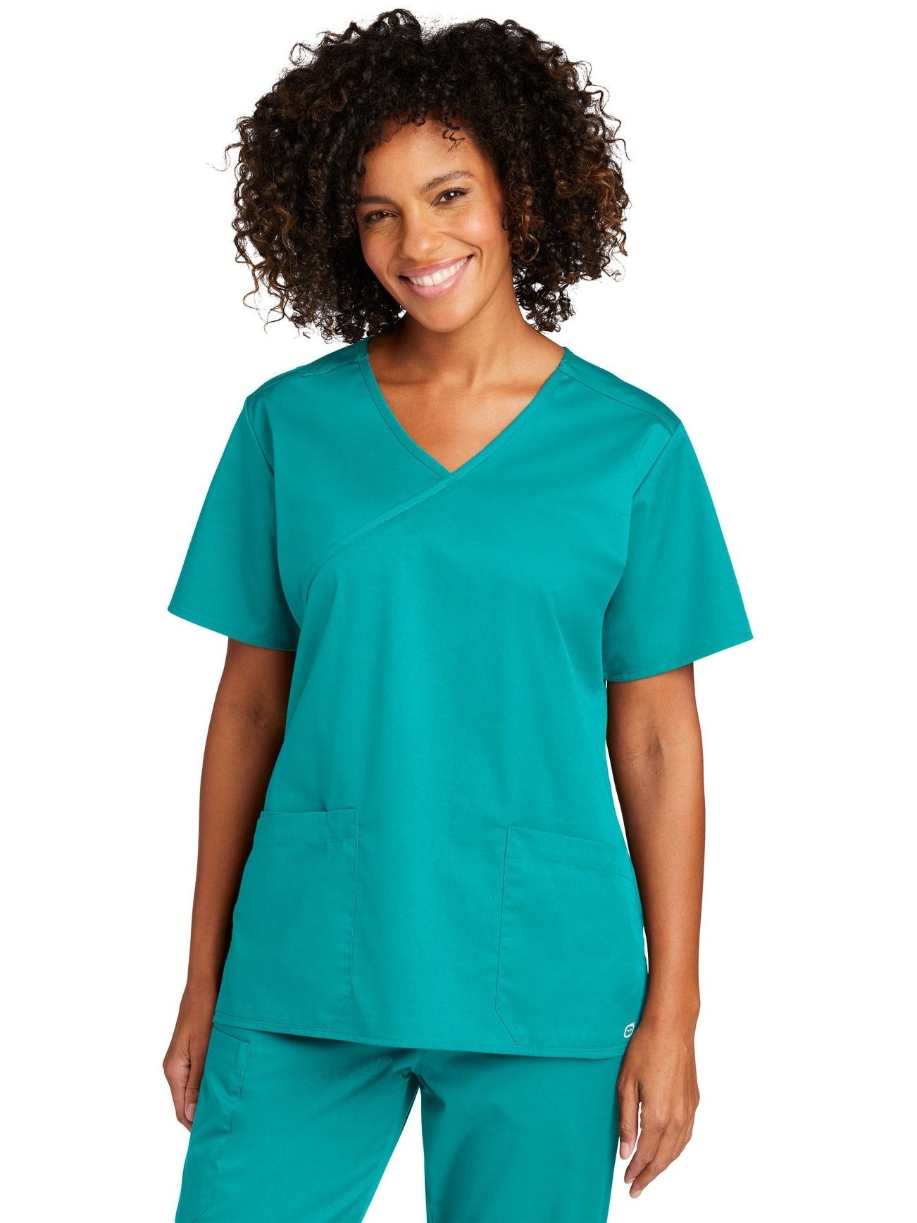 no-logo WonderWink Ladies WorkFlex Mock Wrap Top-Regular-Wonderwink-Teal Blue-2XL-Thread Logic