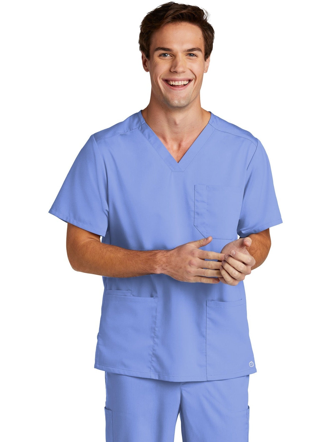 no-logo WonderWink Men's Premiere Flex V-Neck Top-Regular-Wonderwink-Ceil Blue-2XL-Thread Logic