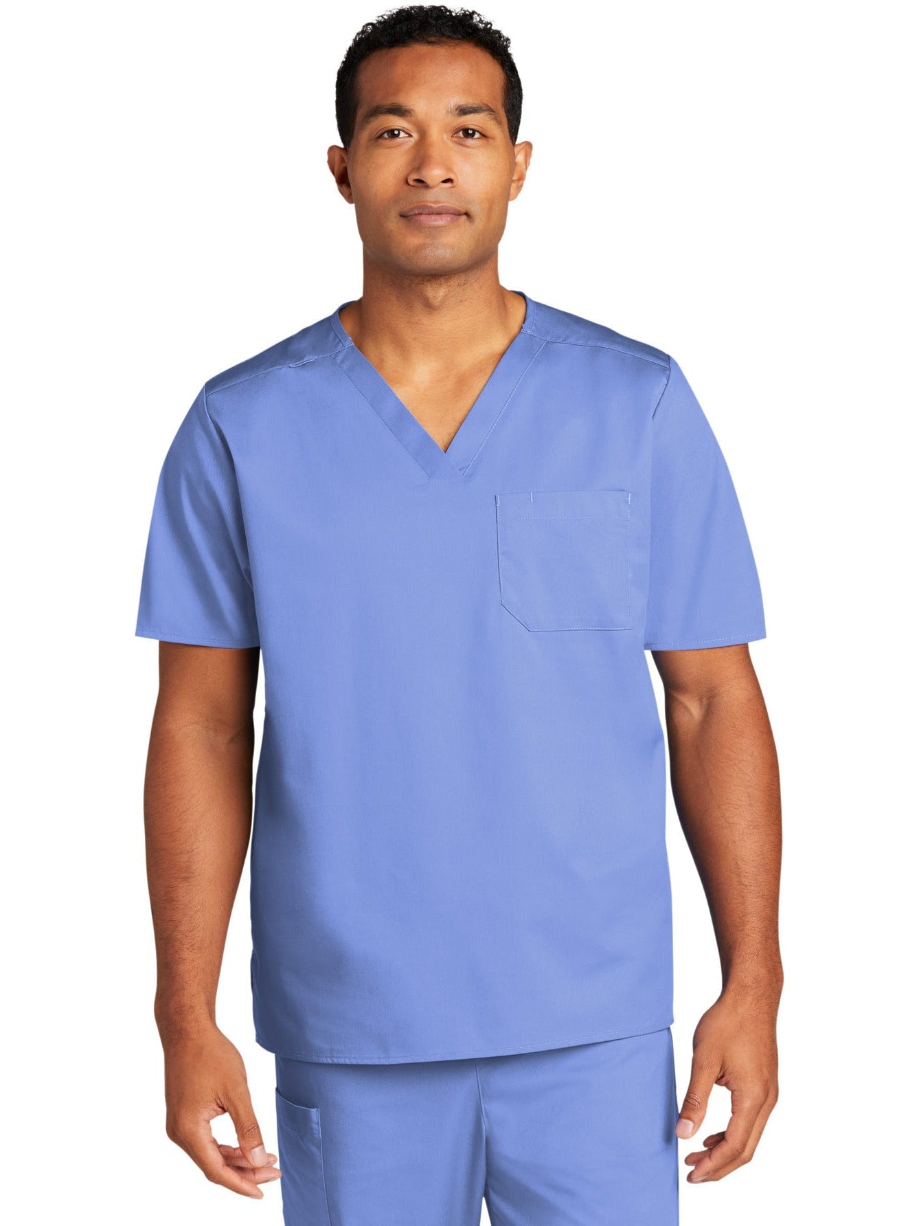 no-logo WonderWink Unisex WorkFlex Chest Pocket V-Neck Top-Regular-Wonderwink-Ceil Blue-2XL-Thread Logic