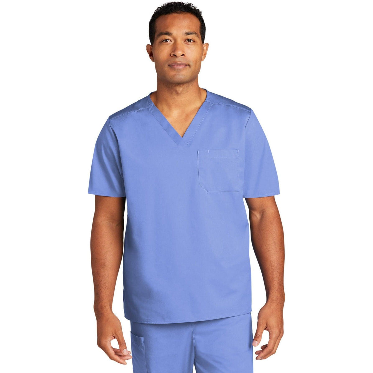 no-logo WonderWink Unisex WorkFlex Chest Pocket V-Neck Top-Regular-Wonderwink-Ceil Blue-2XL-Thread Logic