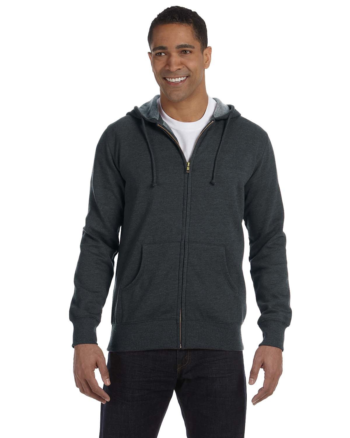 econscious 7 oz. Organic/Recycled Heathered Full-Zip Hood-Men's Layering-econscious-Charcoal-S-Thread Logic