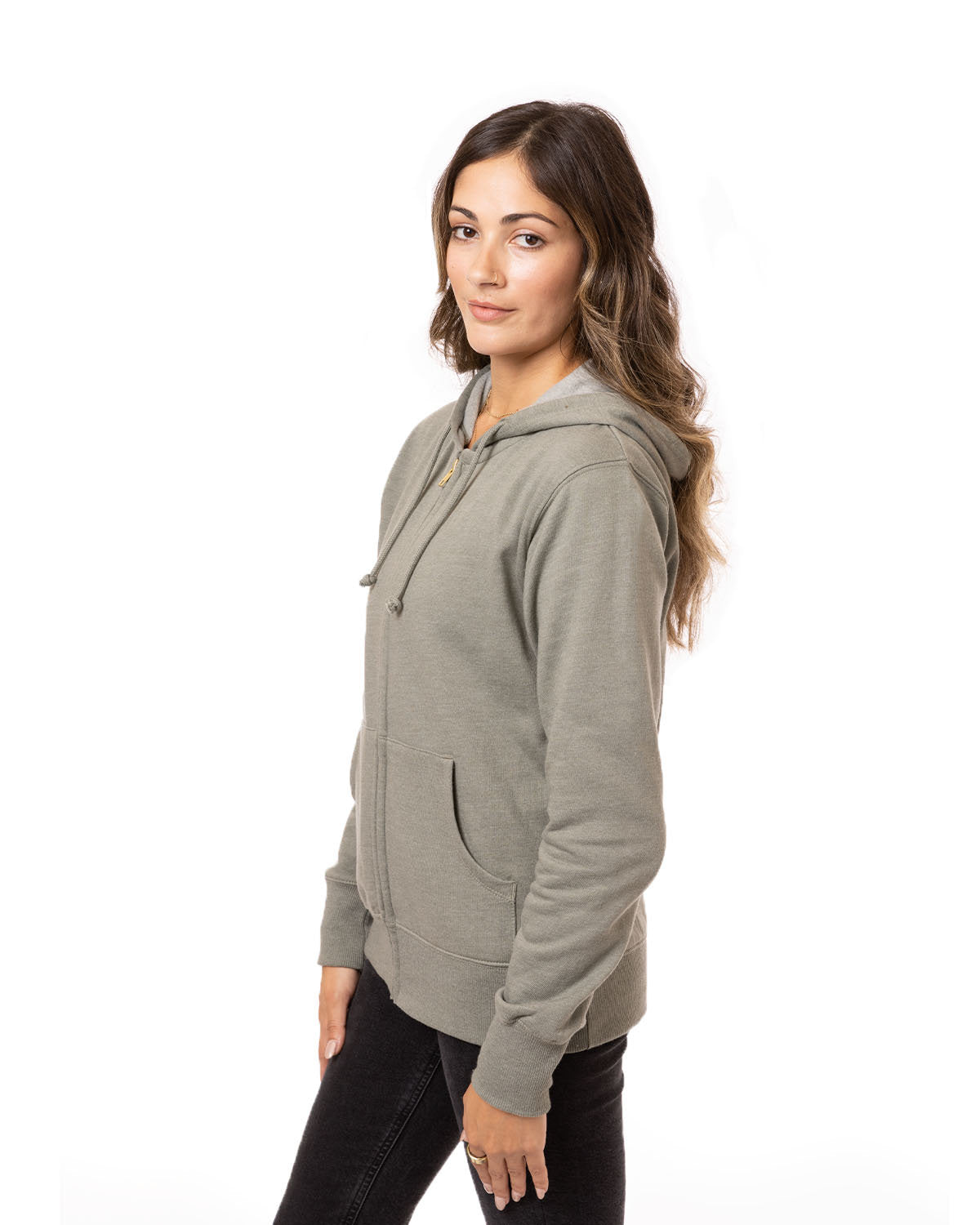 no-logo econscious Ladies 7 oz. Organic/Recycled Heathered Fleece Full-Zip Hood-Ladies Layering-econscious-Thread Logic