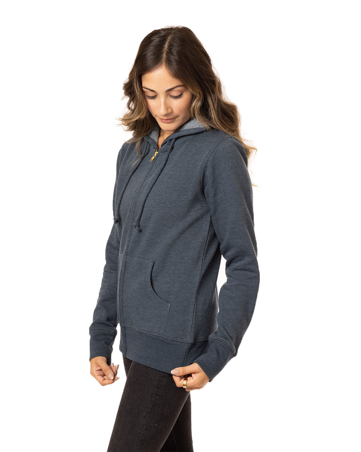 no-logo econscious Ladies 7 oz. Organic/Recycled Heathered Fleece Full-Zip Hood-Ladies Layering-econscious-Thread Logic