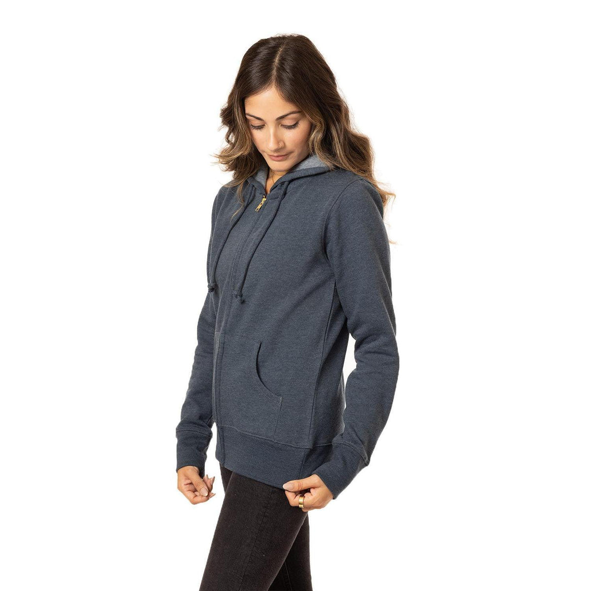no-logo econscious Ladies 7 oz. Organic/Recycled Heathered Fleece Full-Zip Hood-Ladies Layering-econscious-Thread Logic