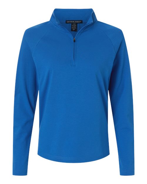 logo-left Devon & Jones WoSeaton Pebble Textured Quarter-Zip Pullover-Devon&Jones-French Blue-XS-Thread Logic
