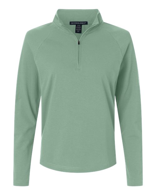logo-left Devon & Jones WoSeaton Pebble Textured Quarter-Zip Pullover-Devon&Jones-Balsam Green-XS-Thread Logic