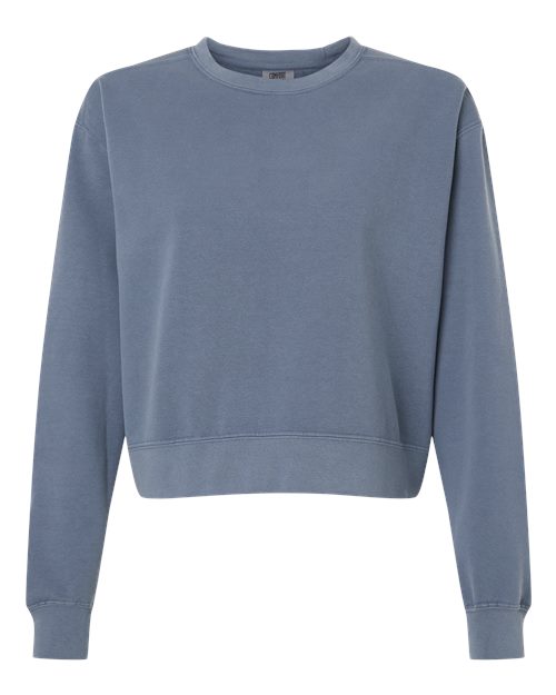 logo-left Comfort Colors WoGarment-Dyed Mid-Length Crewneck Sweatshirt-Comfort Colors-Blue Jean-S-Thread Logic