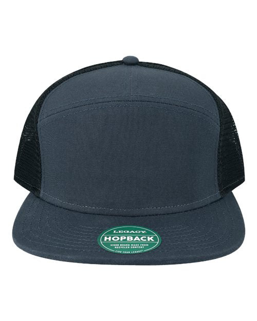 no-logo Legacy Hopback Seven-Panel Trucker Cap-Legacy-Navy/ Black-Adjustable-Thread Logic