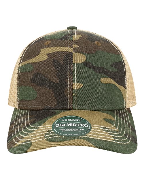 no-logo Legacy Old Favorite Mid Pro Trucker Cap-Legacy-Army Camo/ Khaki-Adjustable-Thread Logic