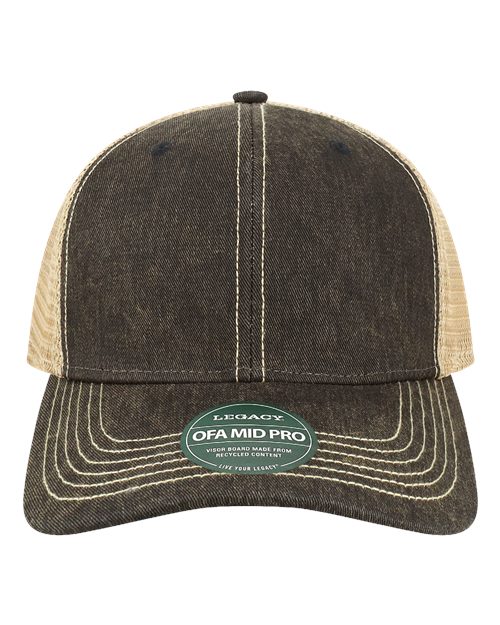 no-logo Legacy Old Favorite Mid Pro Trucker Cap-Legacy-Black/ Khaki-Adjustable-Thread Logic
