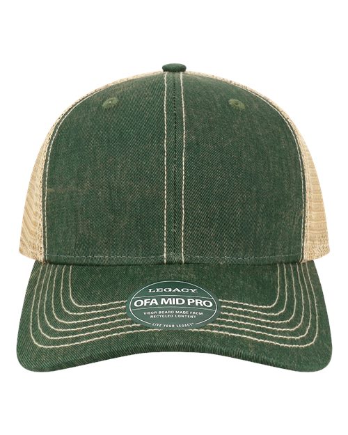 no-logo Legacy Old Favorite Mid Pro Trucker Cap-Legacy-Dark Green/ Khaki-Adjustable-Thread Logic
