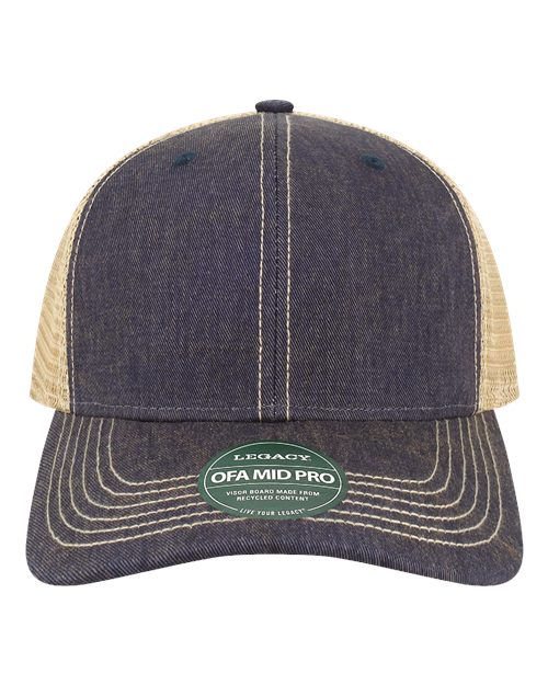 no-logo Legacy Old Favorite Mid Pro Trucker Cap-Legacy-Navy/ Khaki-Adjustable-Thread Logic