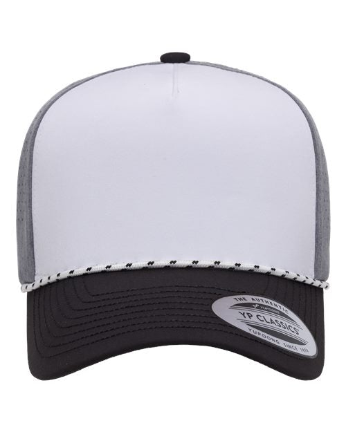 no-logo YP Classics Five-Panel Perforated Rope Cap-YP Classics-White/ Heather Grey/ Black-Adjustable-Thread Logic