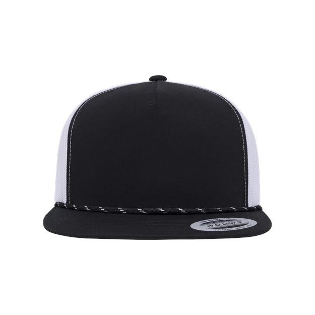 no-logo YP Classics Classic Five-Panel Trucker Rope Cap-YP Classics-Black/ White-Adjustable-Thread Logic