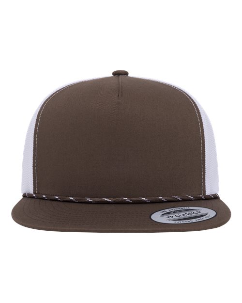 no-logo YP Classics Classic Five-Panel Trucker Rope Cap-YP Classics-Brown/ White-Adjustable-Thread Logic