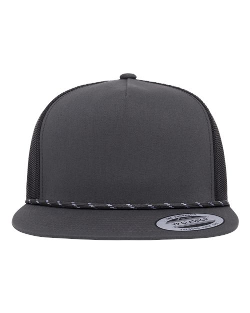 no-logo YP Classics Classic Five-Panel Trucker Rope Cap-YP Classics-Charcoal/ Black-Adjustable-Thread Logic