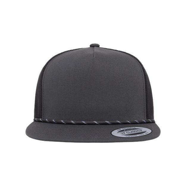 no-logo YP Classics Classic Five-Panel Trucker Rope Cap-YP Classics-Charcoal/ Black-Adjustable-Thread Logic
