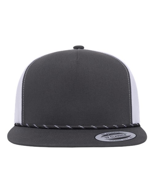 no-logo YP Classics Classic Five-Panel Trucker Rope Cap-YP Classics-Charcoal/ White-Adjustable-Thread Logic