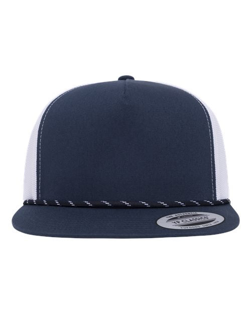 no-logo YP Classics Classic Five-Panel Trucker Rope Cap-YP Classics-Navy/ White-Adjustable-Thread Logic