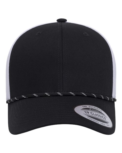 no-logo YP Classics Retro Trucker Rope Cap-YP Classics-Black/ White-Adjustable-Thread Logic