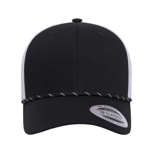 no-logo YP Classics Retro Trucker Rope Cap-YP Classics-Black/ White-Adjustable-Thread Logic