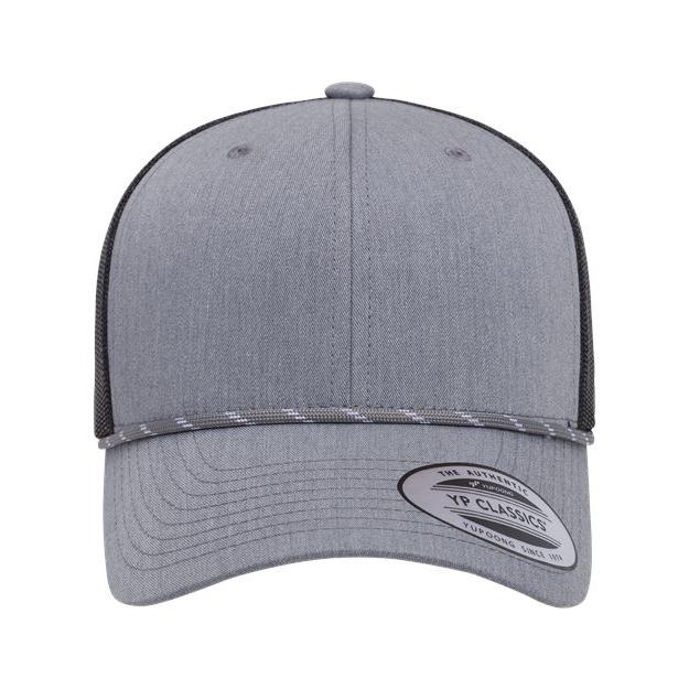 no-logo YP Classics Retro Trucker Rope Cap-YP Classics-Heather Grey/ Black-Adjustable-Thread Logic