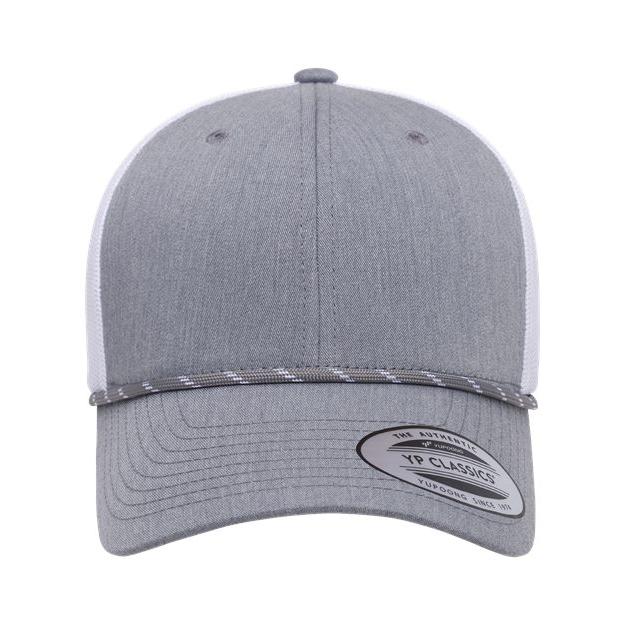 no-logo YP Classics Retro Trucker Rope Cap-YP Classics-Heather Grey/ White-Adjustable-Thread Logic