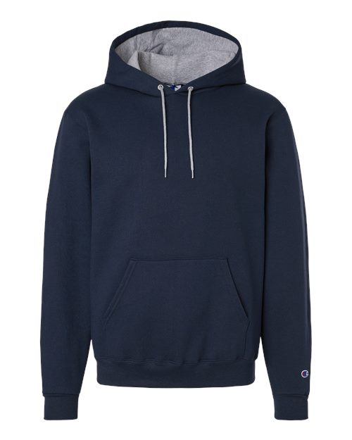 logo-left Champion Unisex Powerblend Contrast Color Hooded Sweatshirt-Champion-Navy/ Light Steel-S-Thread Logic
