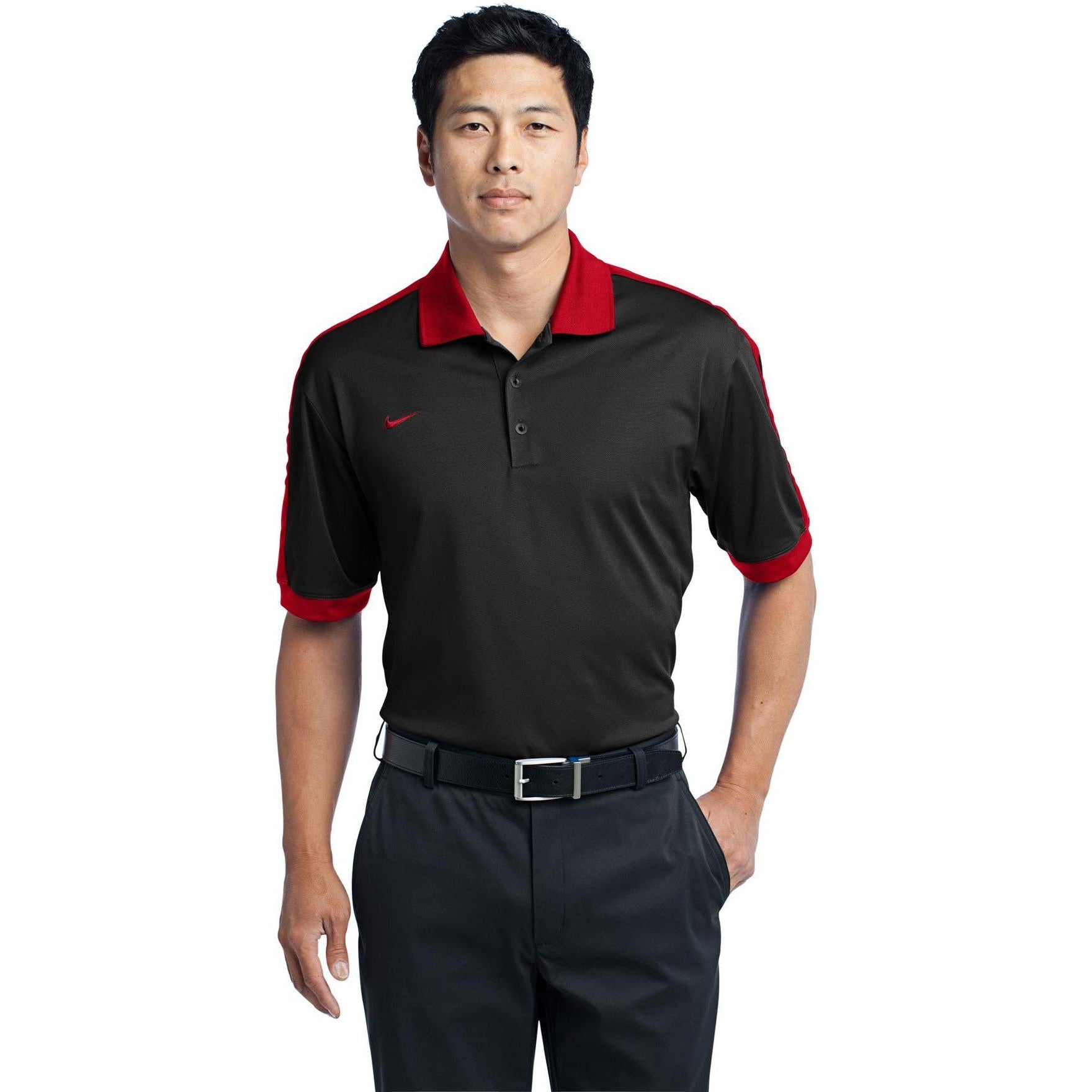 no-logo CLOSEOUT - Nike Dri-FIT N98 Polo-Nike-Black/Varsity Red-L-Thread Logic