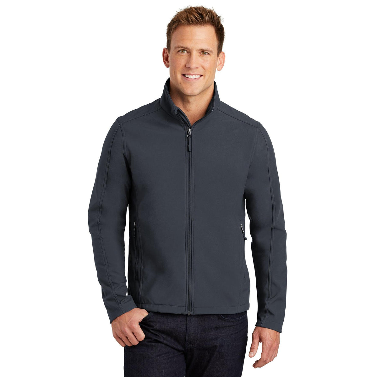 no-logo Port Authority Tall Core Soft Shell Jacket-Regular-Port Authority-Battleship Grey-LT-Thread Logic