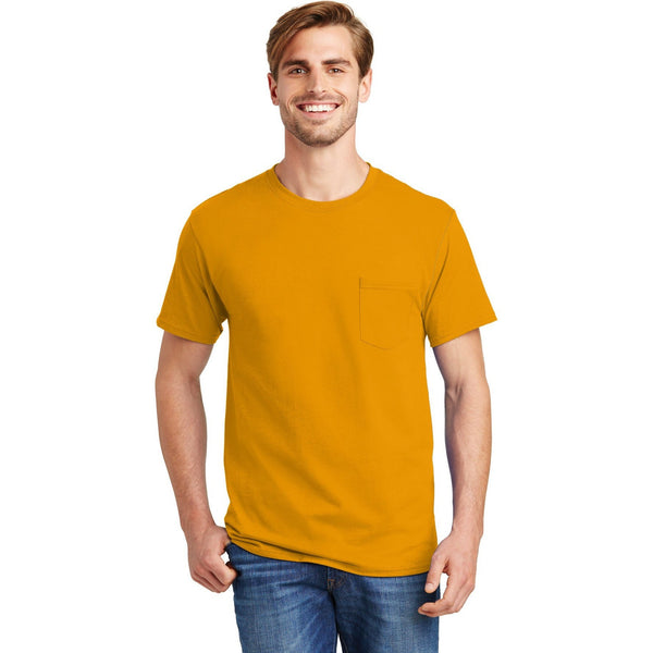 no-logo CLOSEOUT - Hanes Authentic 100% Cotton T-Shirt with Pocket-Hanes-Gold-S-Thread Logic