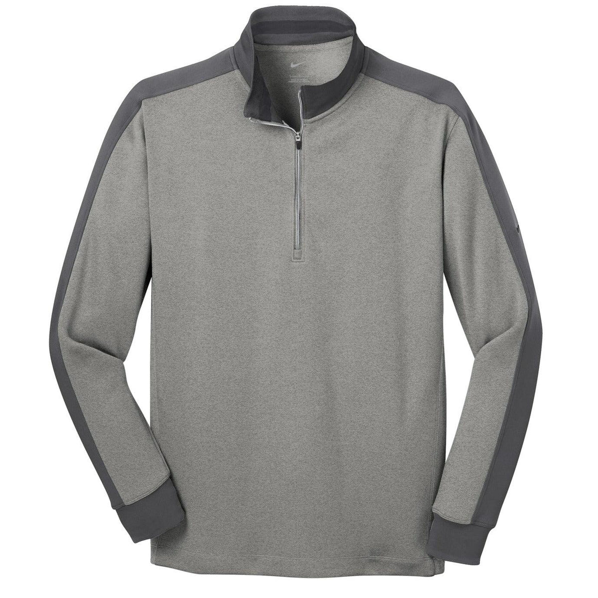 logo-left NIKE Dri-FIT 1/2-Zip Cover-Up-Quarter Zips-Nike-Athletic Grey Heather/Dark Grey-S-Thread Logic