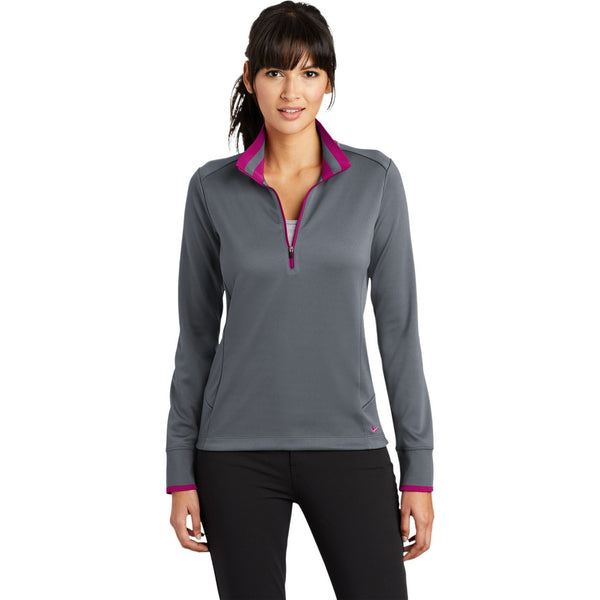 no-logo CLOSEOUT - Nike Ladies Dri-FIT 1/2-Zip Cover-Up-Nike-Dark Grey/Sport Fuchsia-S-Thread Logic