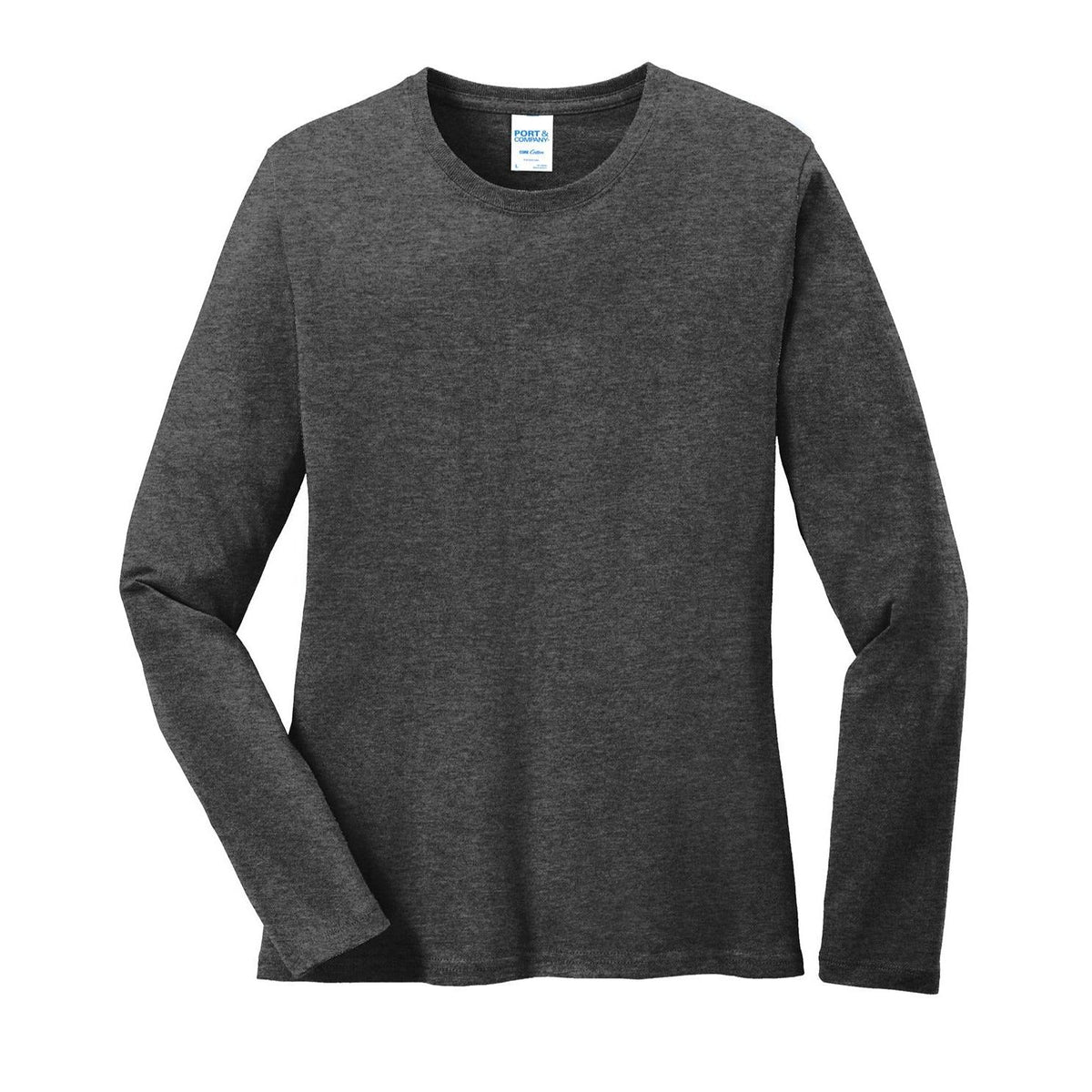 no-logo Port & Company Women's Long Sleeve Cotton T-Shirt-Regular-Port & Company-Dark Heather Grey-XS-Thread Logic